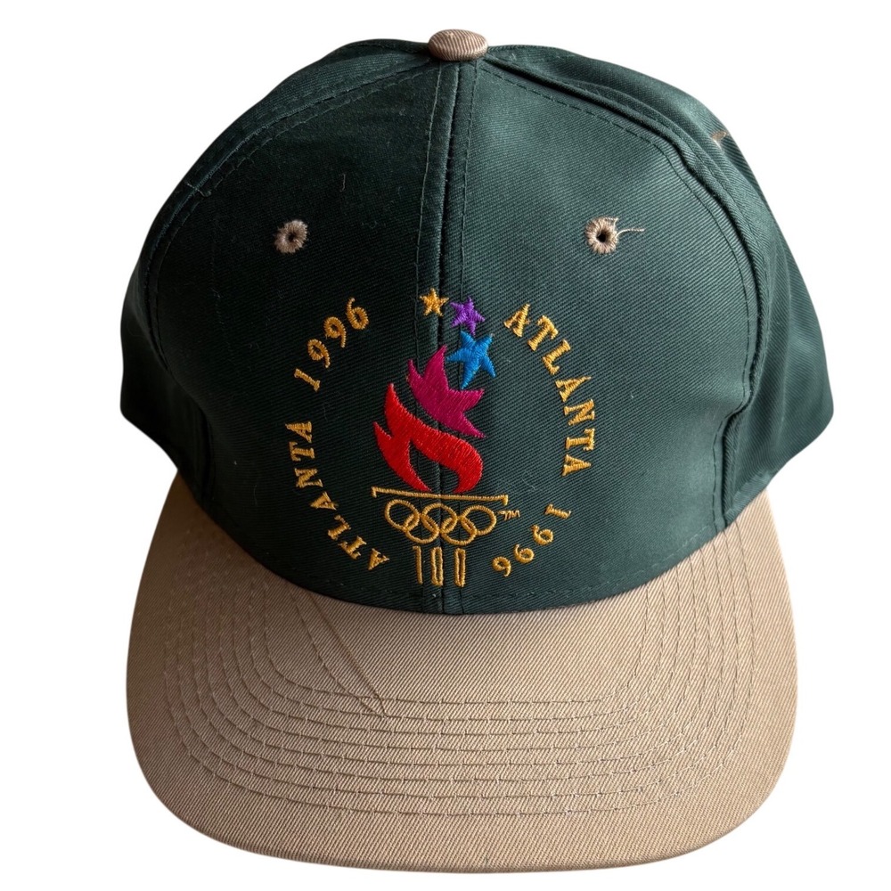 Vintage 1996 Atlanta Olympics Snapback Hat Green Tan Centennial Games Cap Logo 7